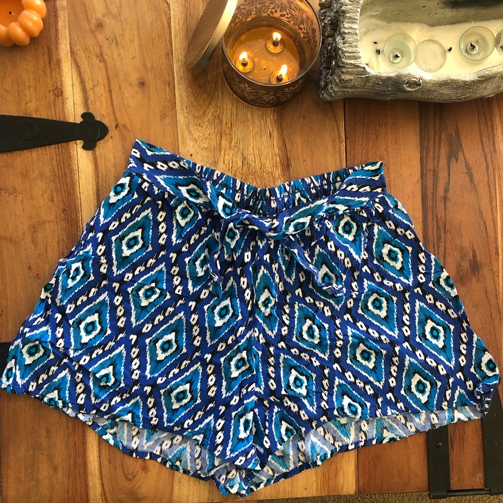 H.I.P. Happening in the Present Blue Tribal Boho Rayon Shorts - XS